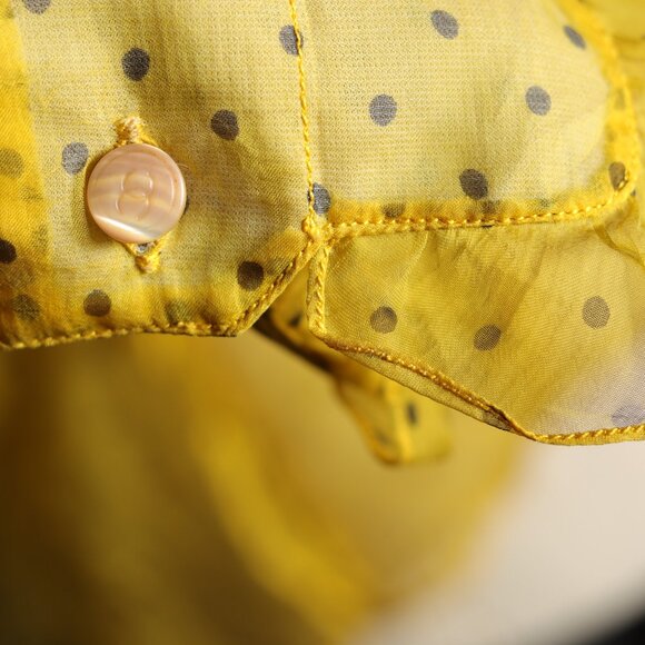 Sz 42  L Chanel Vintage 3-Piece Ruffled Yellow Silk w/Black Polkadots Chiffon Bl - Picture 6 of 9